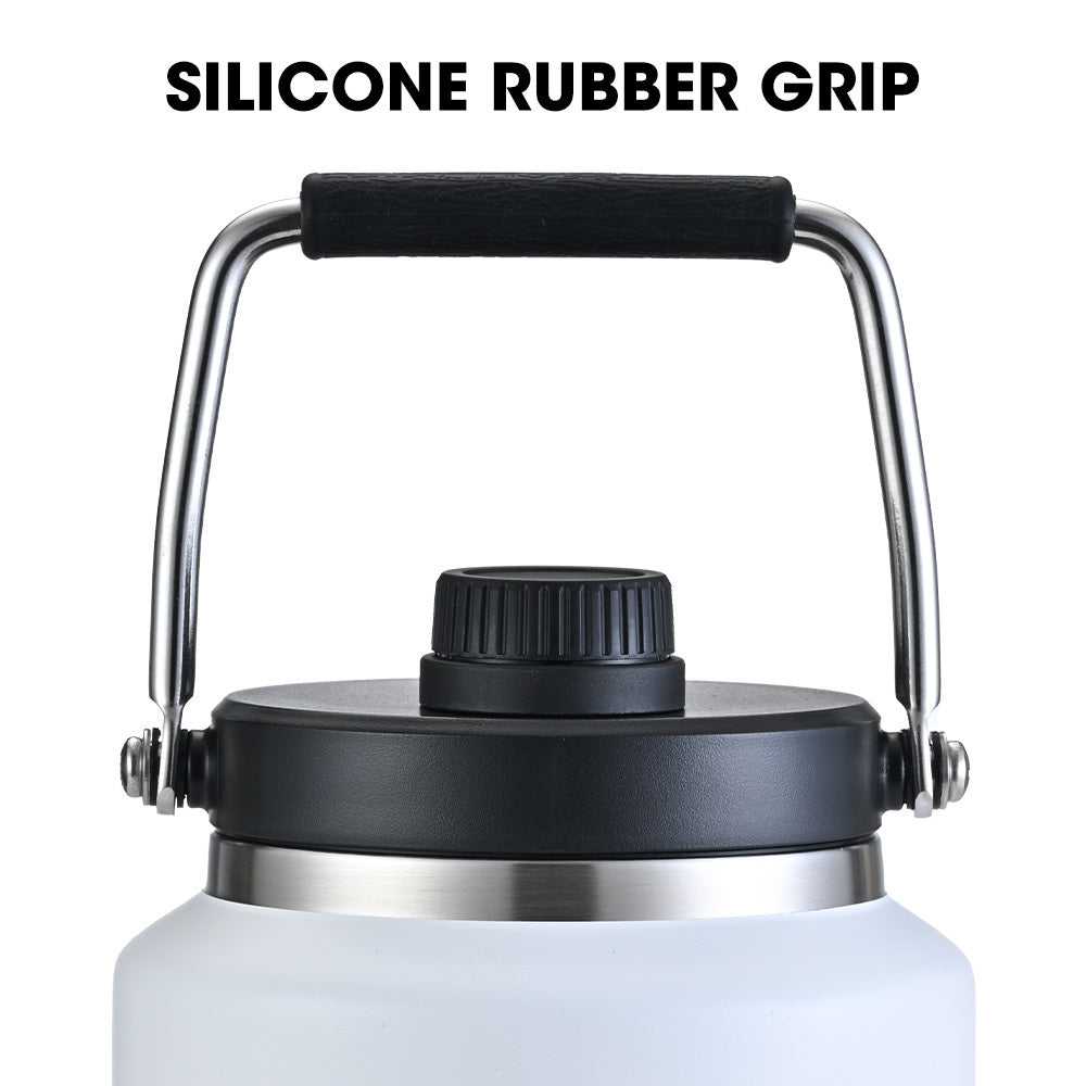 3.8L Double Wall Insulated Stainless Steel Water Bottle, Drink Jug with Handle, White