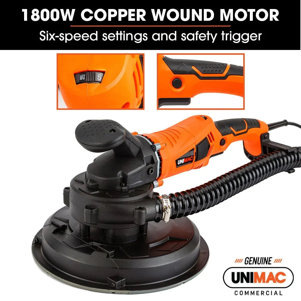 1800W Drywall Sander Plaster Automatic Wall Gyprock Vacuum System