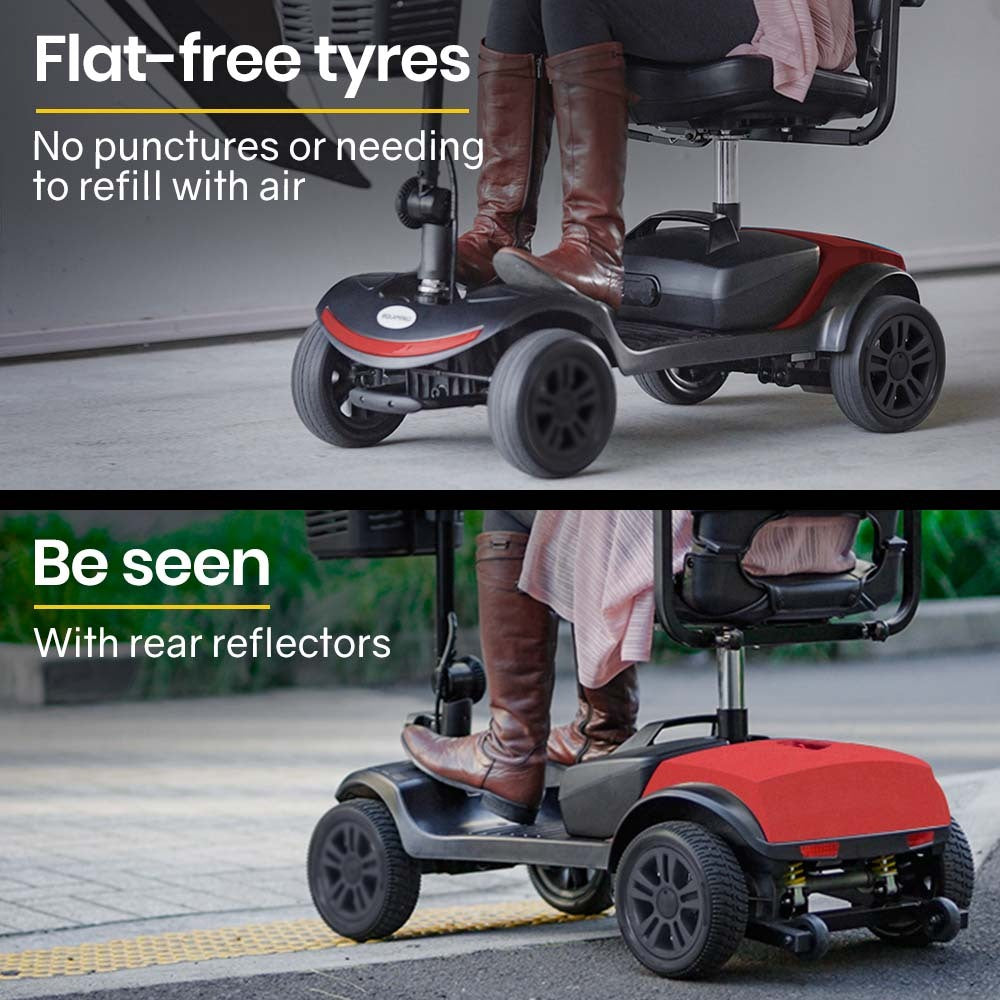 EQUIPMED Electric Mobility Scooter Portable Folding for Elderly Older Adult, SmartRider Black & Red