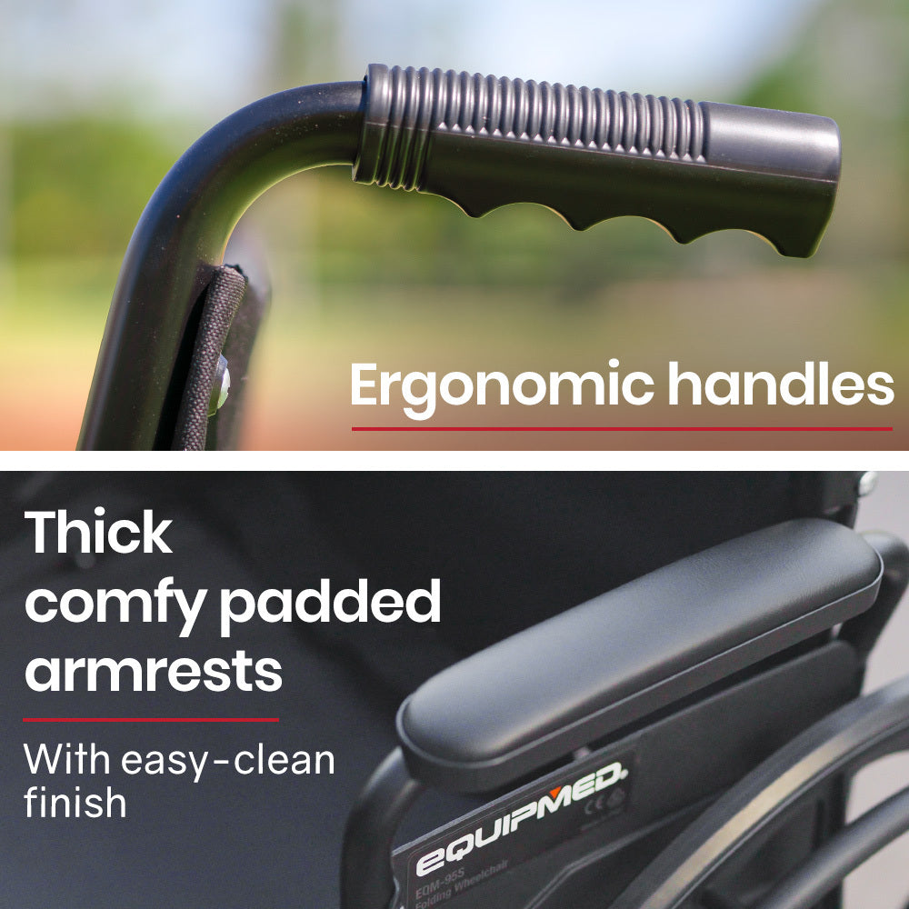 Portable Folding Wheelchair 24 Inch 136kg Capacity Wheel Chair Retractable Armrests, Black