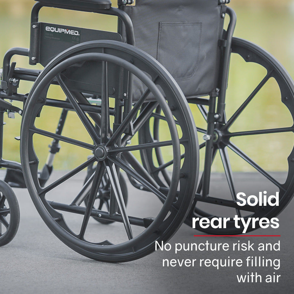 Portable Folding Wheelchair 24 Inch 136kg Capacity Wheel Chair Retractable Armrests, Black