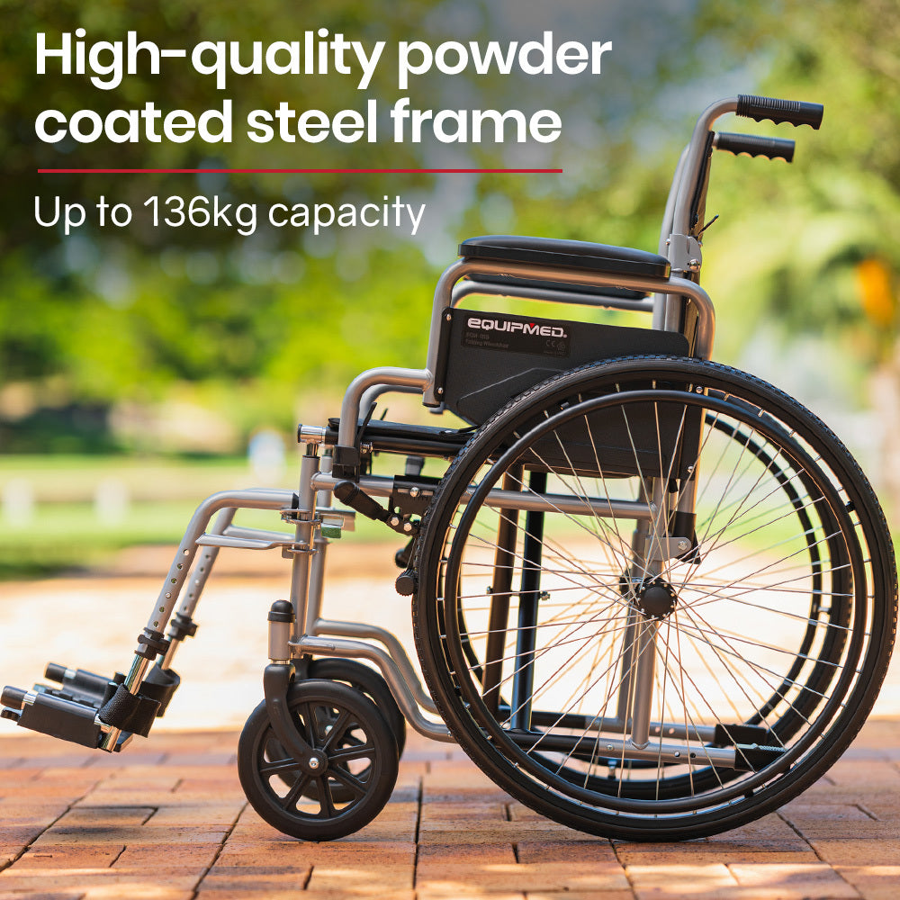 24 Inch Folding Wheelchair Lightweight Portable for Elderly and Disabled, Grey