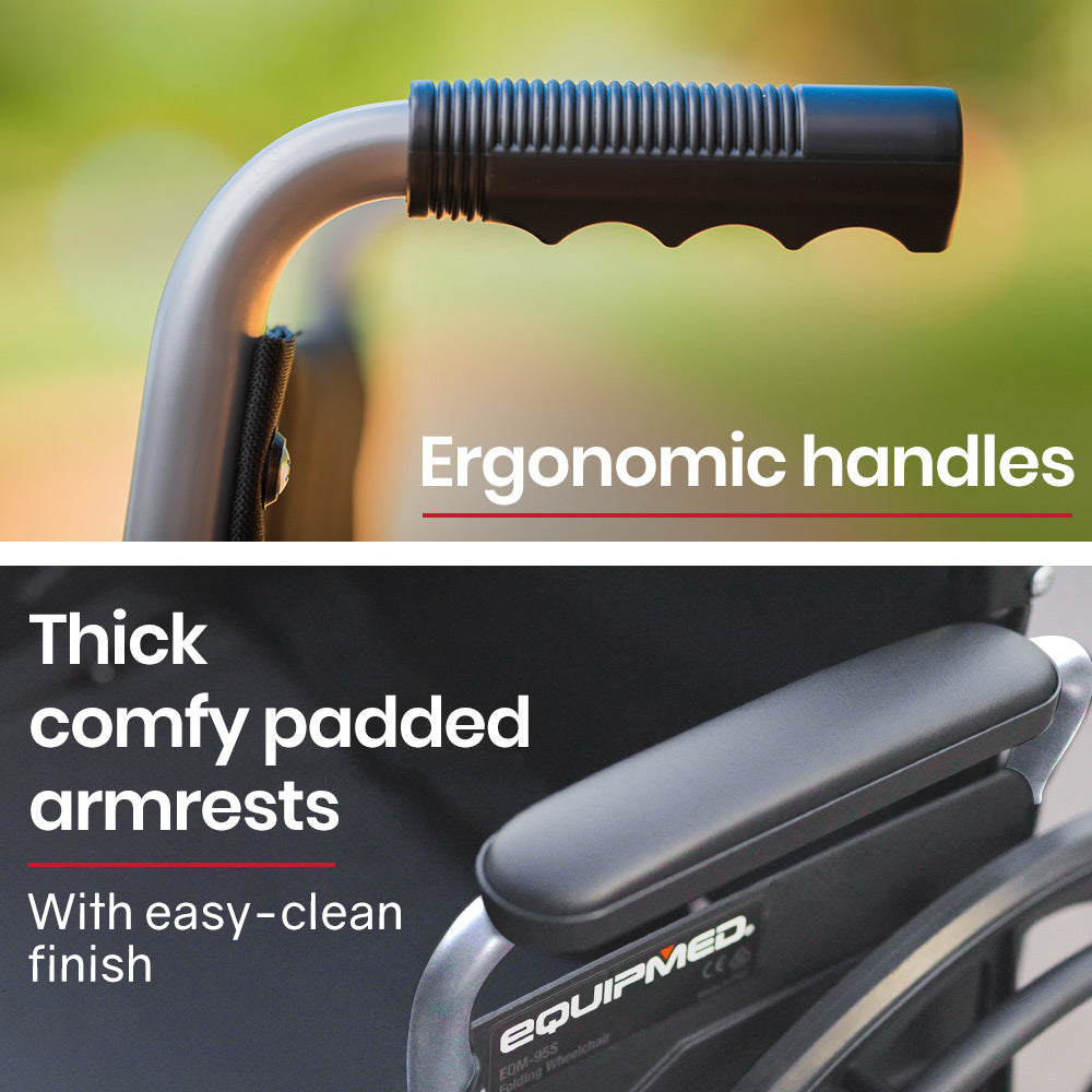 24 Inch Folding Wheelchair Lightweight Portable for Elderly and Disabled, Grey