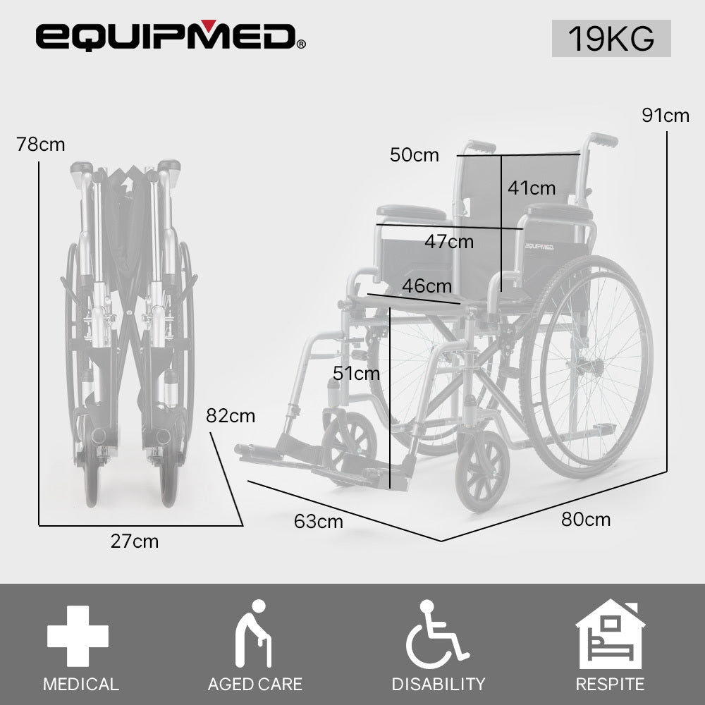 24 Inch Folding Wheelchair Lightweight Portable for Elderly and Disabled, Grey