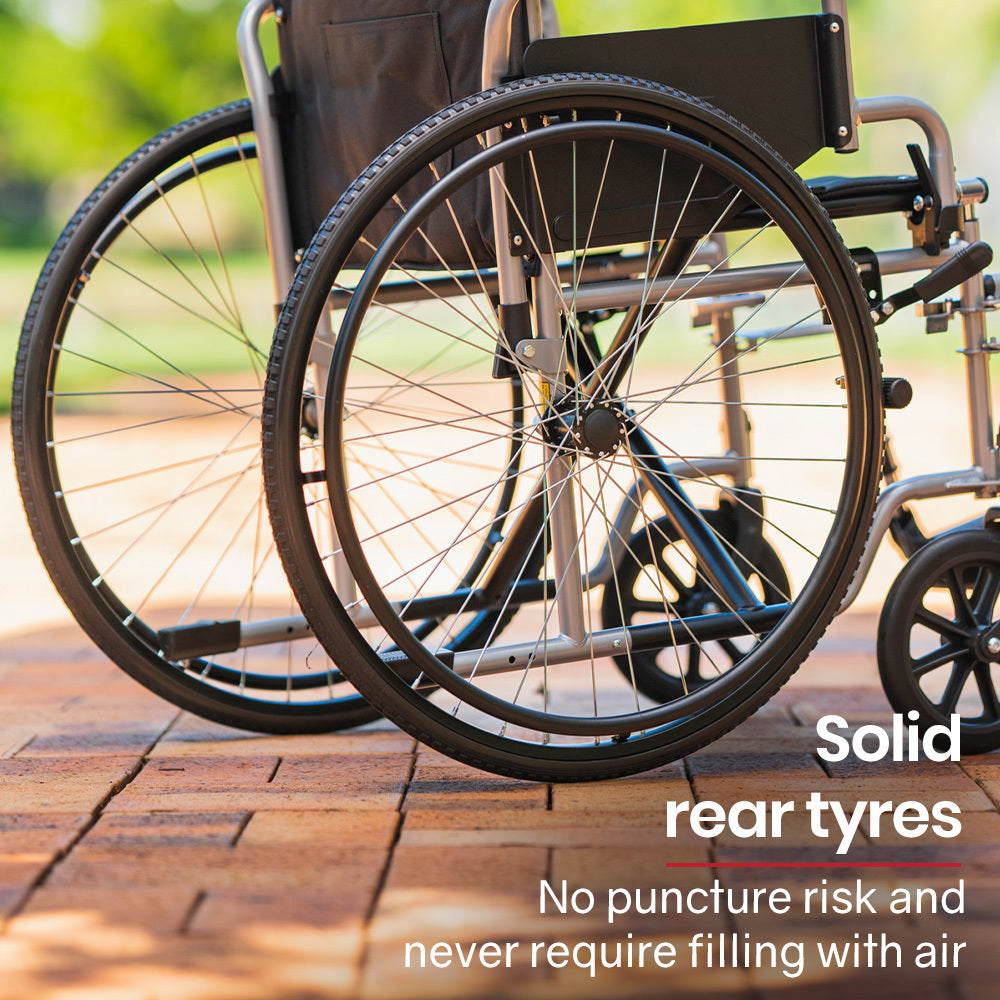 24 Inch Folding Wheelchair Lightweight Portable for Elderly and Disabled, Grey