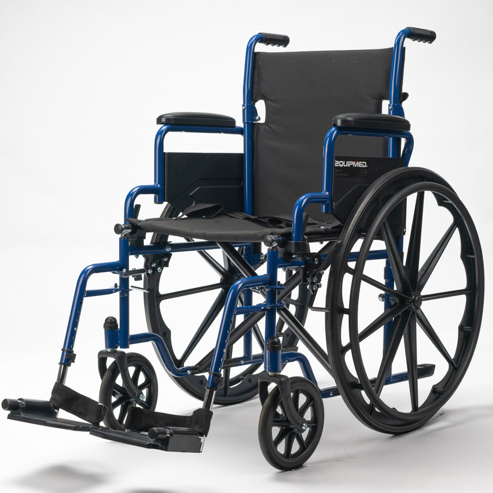 EQUIPMED Portable Wheelchair 24 Inch Folding Lightweight Wheel Chair,136kg Capacity Mobility. Blue