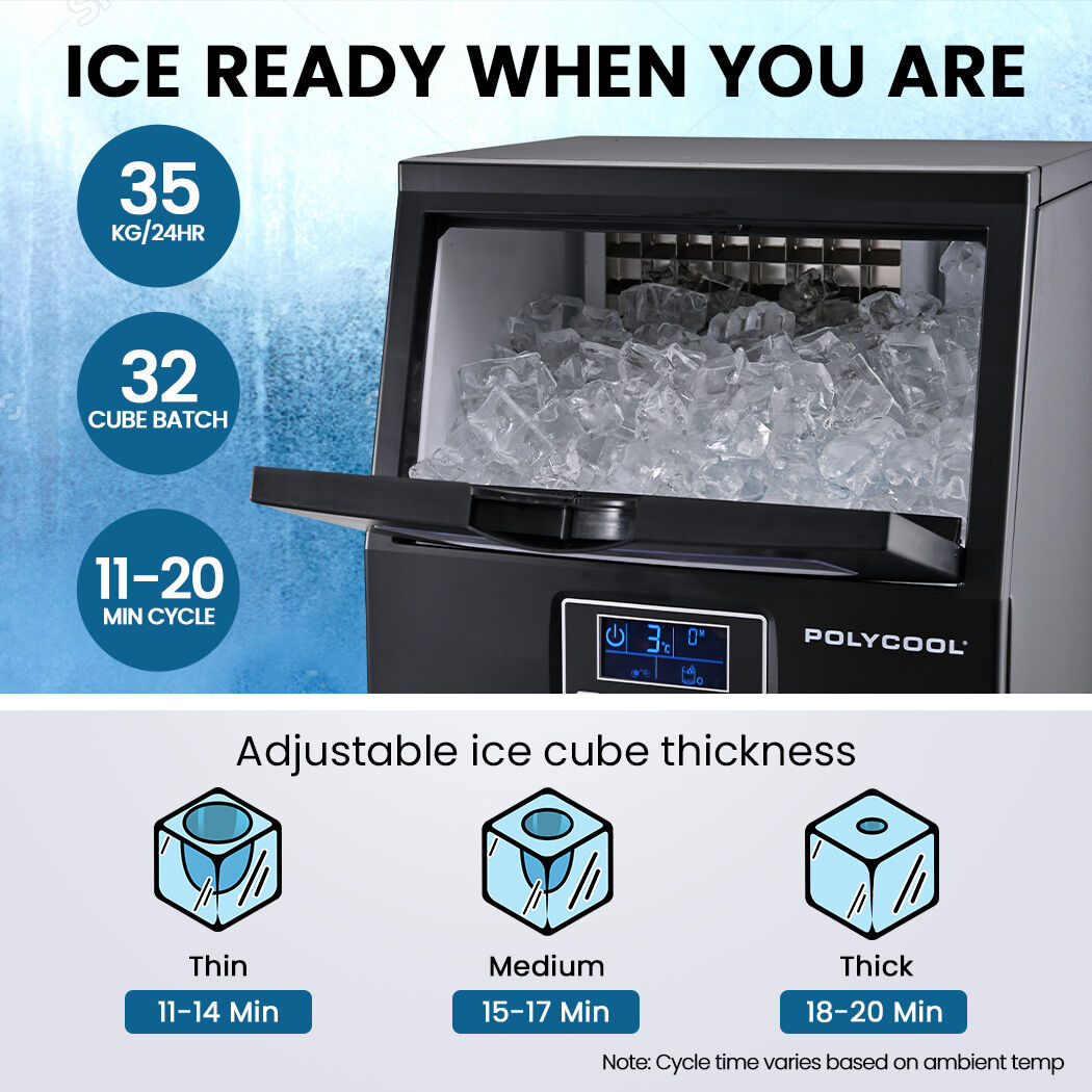 Commercial Ice Maker Machine, up to 35kg/24hr, Timer & Self Cleaning Programs