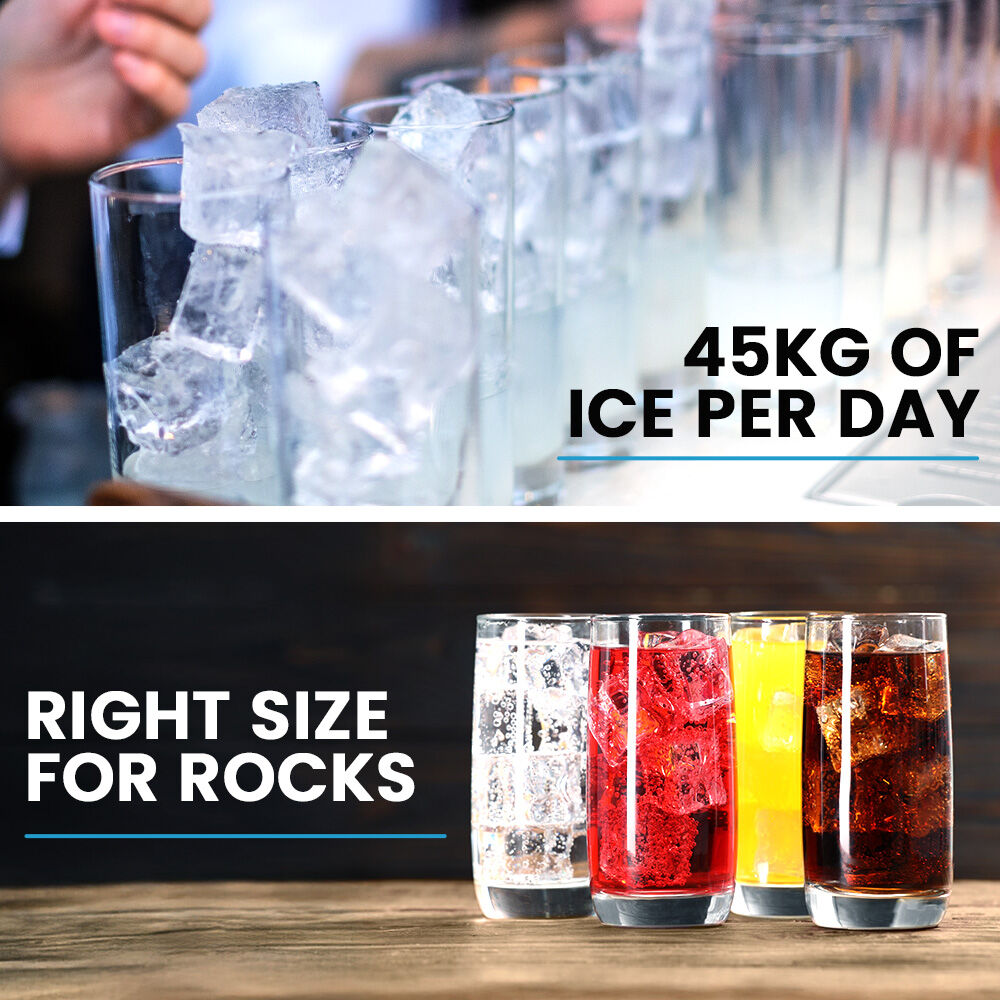 Commercial Ice Maker Machine, up to 45kg/24hr, Timer & Self Cleaning Programs