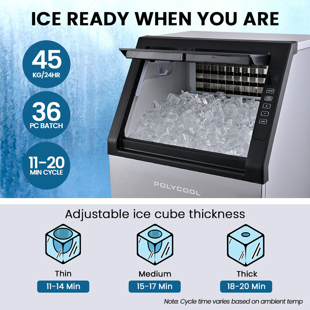 Commercial Ice Maker Machine, up to 45kg/24hr, Timer & Self Cleaning Programs
