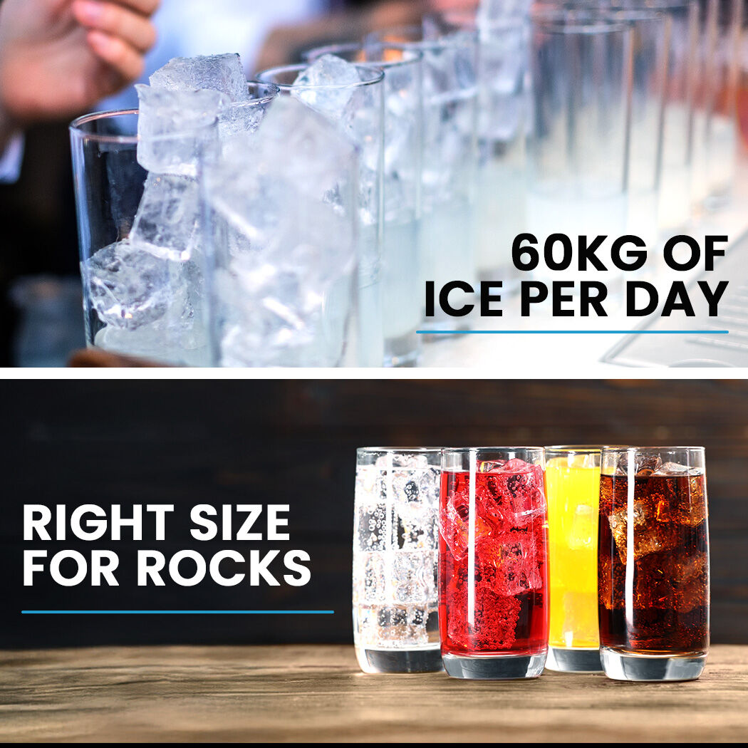 Commercial Ice Maker Machine, up to 60kg/24hr, Timer & Self Cleaning Programs