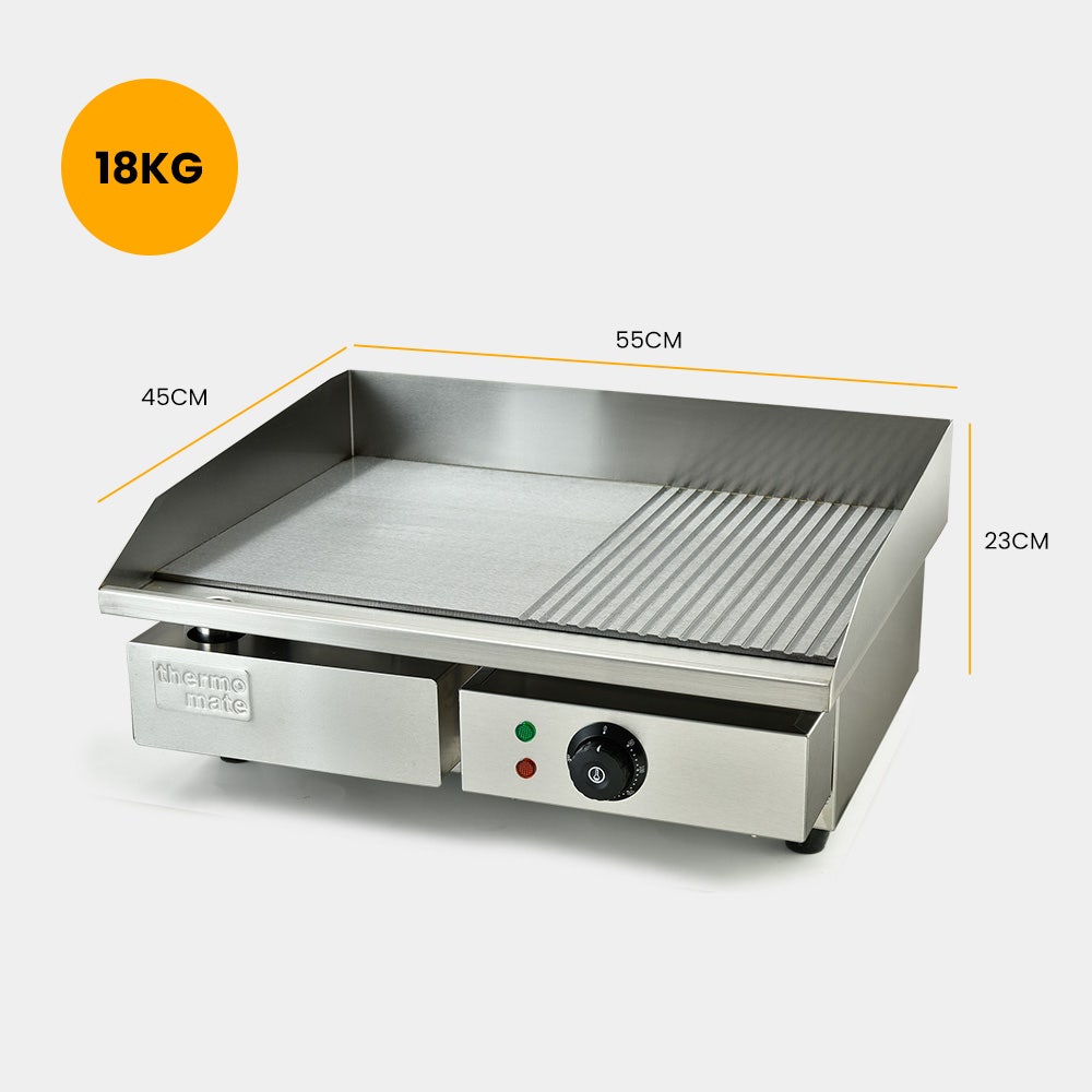 Commercial Electric Griddle TH-G04, 2400W 55x35cm Half Ribbed Surface