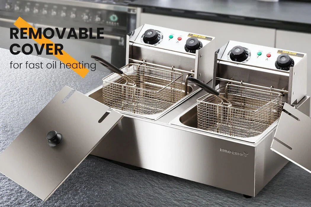 Commercial Double Tank Deep Fryer – 2400W×2, 60–200°C, Stainless Steel