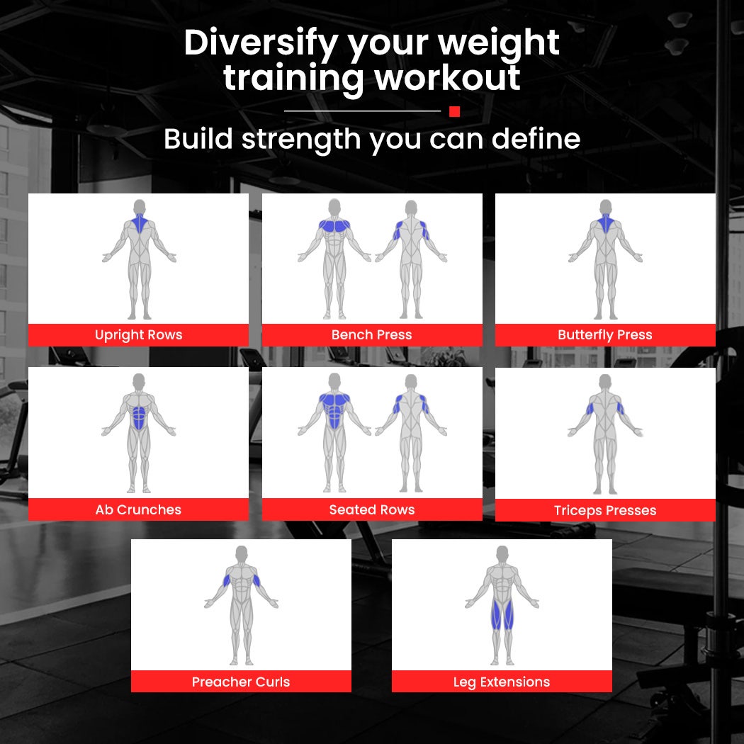 Multi-Station Compact Home Gym Set, 150lbs Weight Plates- M8000