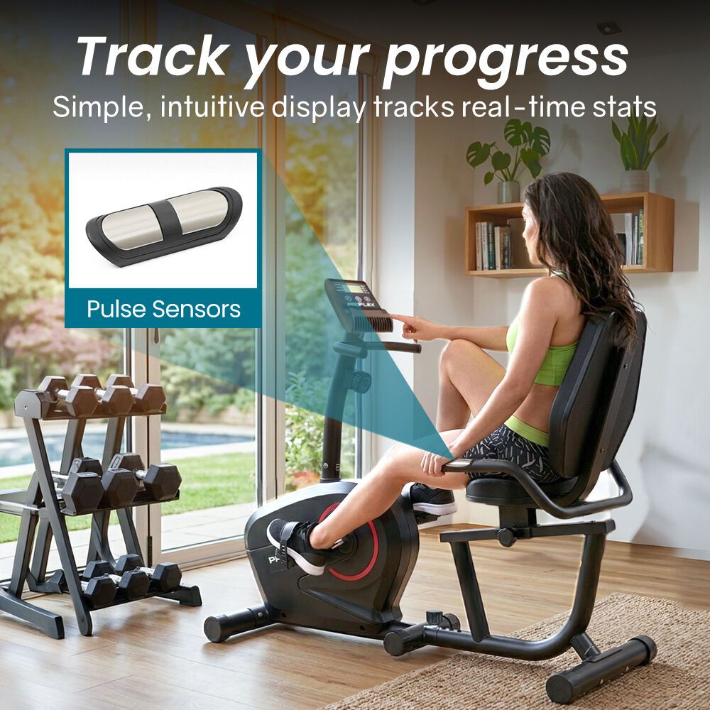 Magnetic Recumbent Exercise Bike, LCD Display, Heart Rate Sensors, Adjustable Seat, 8-Level Resistance, Comfortable Seated Home Cardio Fitness Machine