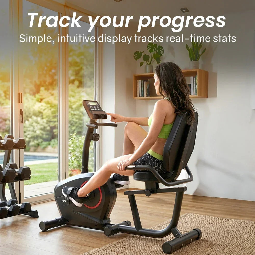 Magnetic Recumbent Exercise Bike, LCD Display, Heart Rate Sensors, Adjustable Seat, 8-Level Resistance, Comfortable Seated Home Cardio Fitness Machine