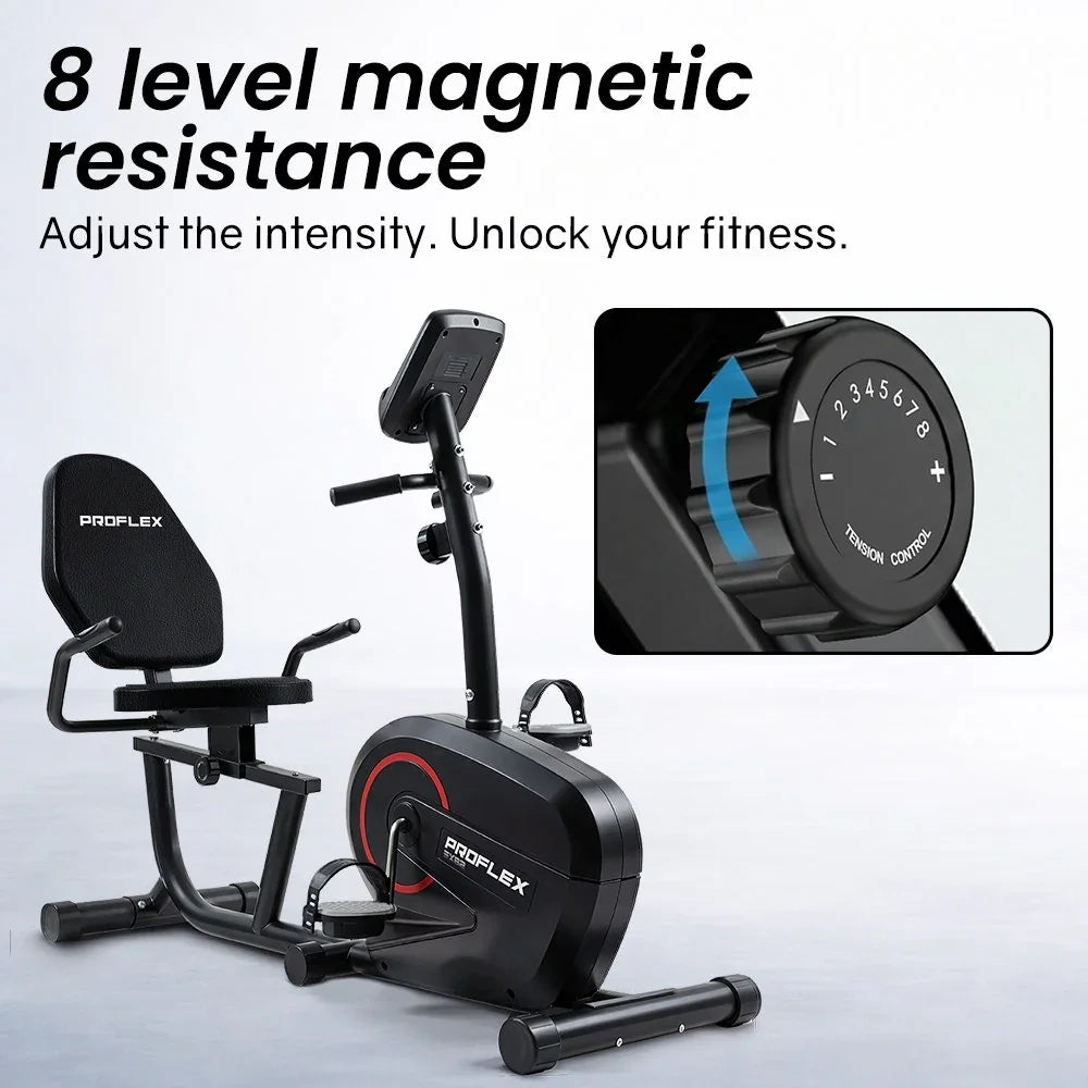 Magnetic Recumbent Exercise Bike, LCD Display, Heart Rate Sensors, Adjustable Seat, 8-Level Resistance, Comfortable Seated Home Cardio Fitness Machine