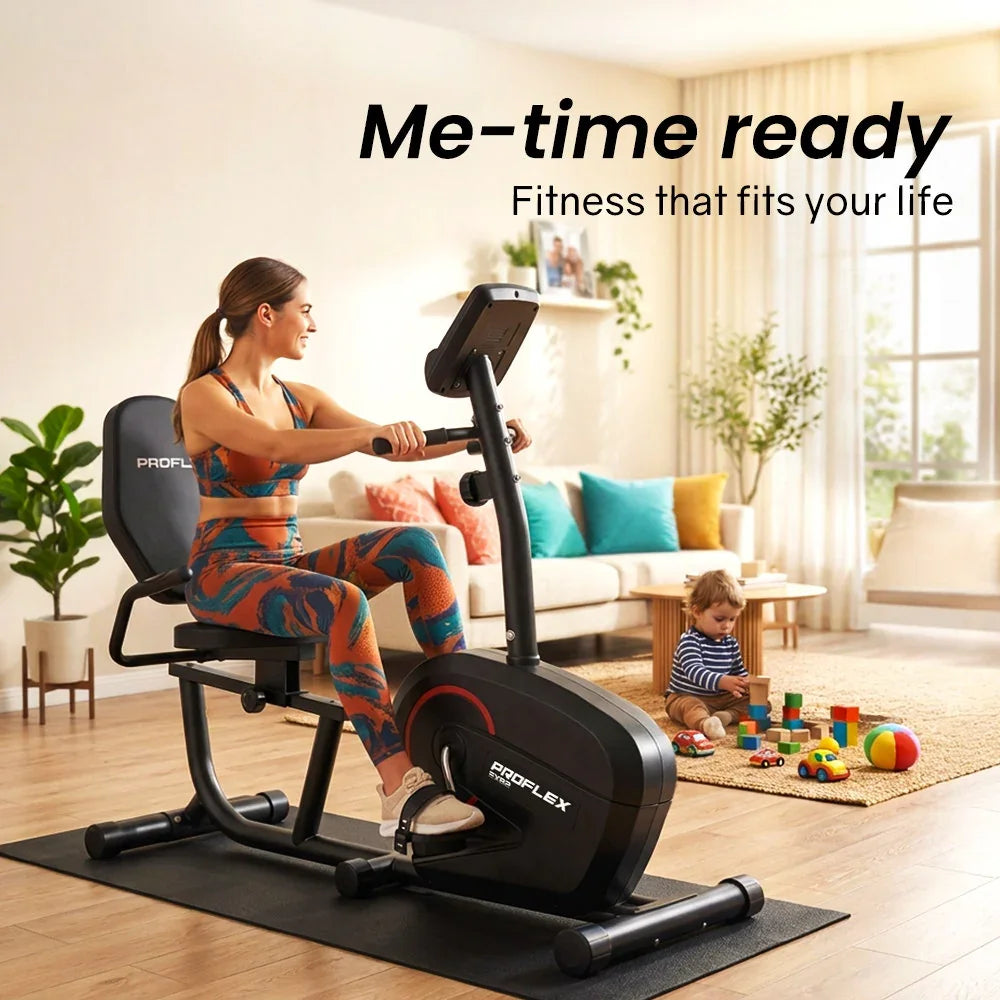 Magnetic Recumbent Exercise Bike, LCD Display, Heart Rate Sensors, Adjustable Seat, 8-Level Resistance, Comfortable Seated Home Cardio Fitness Machine