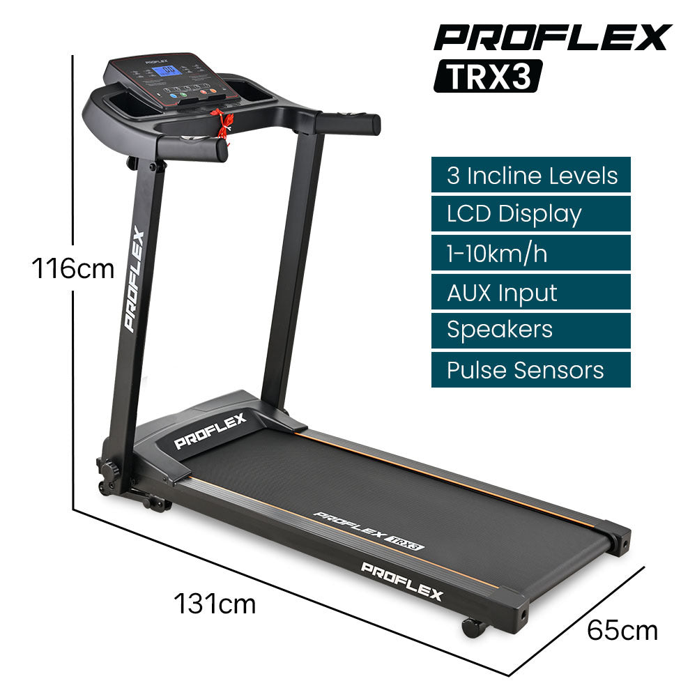 TRX3 Electric Treadmill, Compact Size, Foldable, USB/MP3, Pulse Sensors