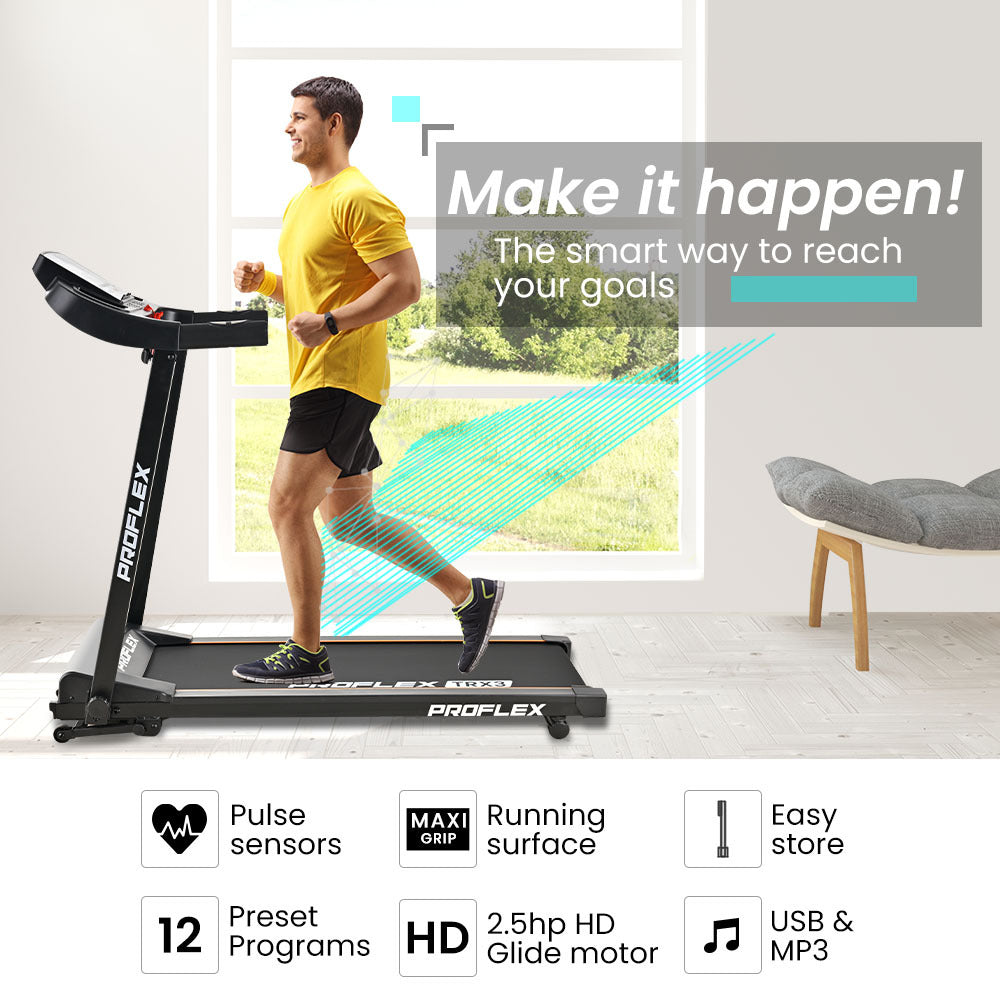 TRX3 Electric Treadmill, Compact Size, Foldable, USB/MP3, Pulse Sensors