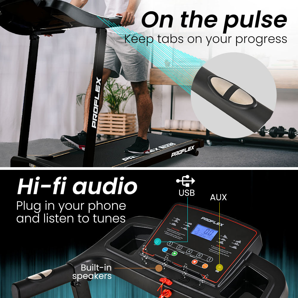 TRX3 Electric Treadmill, Compact Size, Foldable, USB/MP3, Pulse Sensors