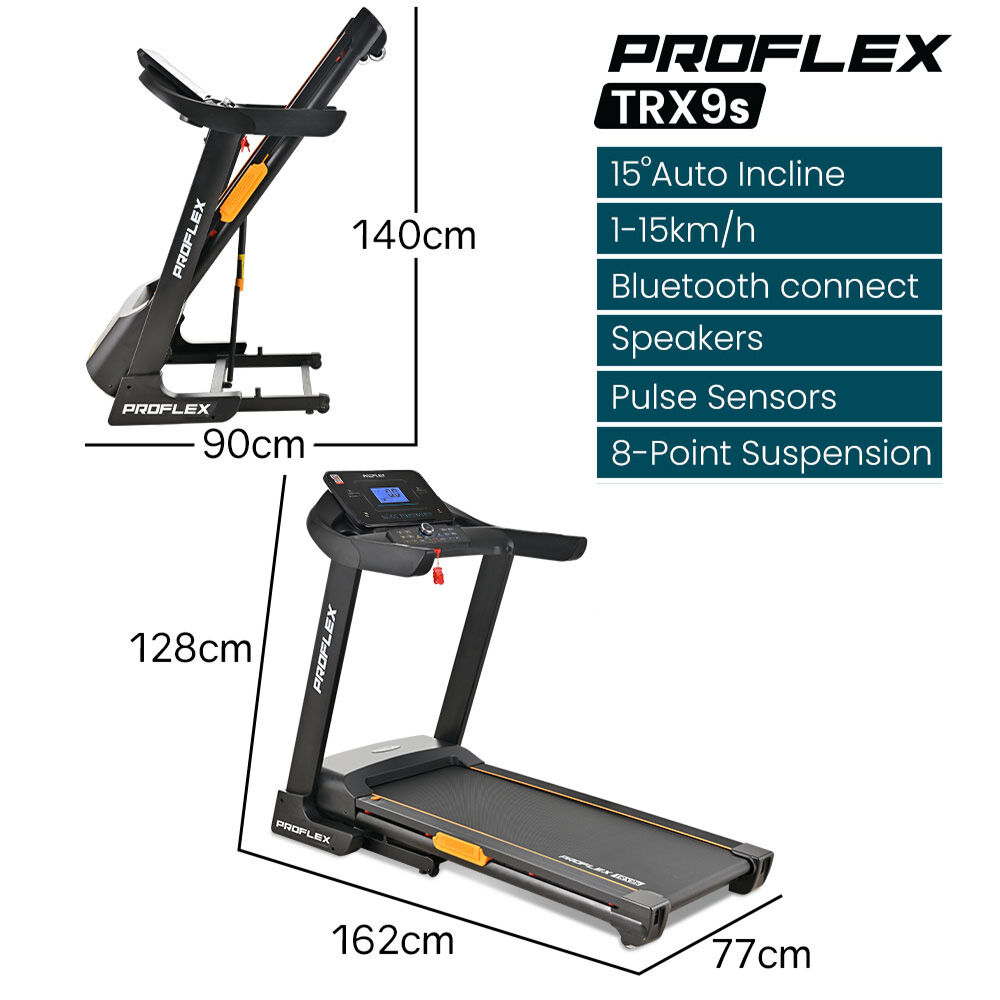 TRX9s Electric Treadmill, Large Size, 450mm Belt, 10-inch display, Foldable, Suspension, Auto Incline, WiFi, Bluetooth, Pulse Sensors