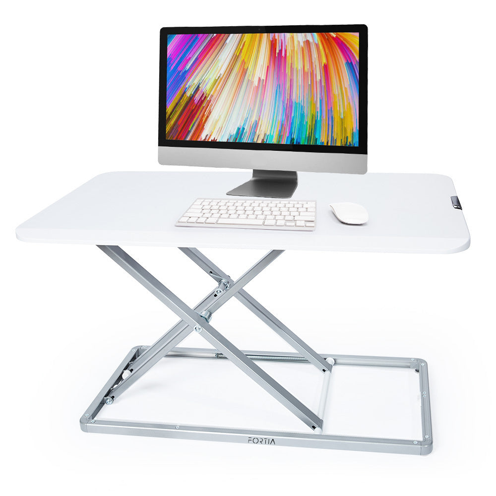 Desk Riser 74cm Wide Adjustable Sit to Stand for Dual Monitor, Keyboard, Laptop, White