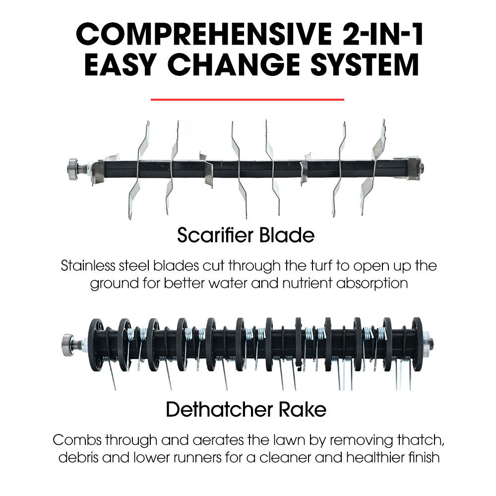 BAUMR-AG 370SX 40V SYNC Cordless Lawn Aerator & Scarifier, Skin Only, Brushless, Scarifying Blade and Dethatcher Rake Cartridges, 4 Depths