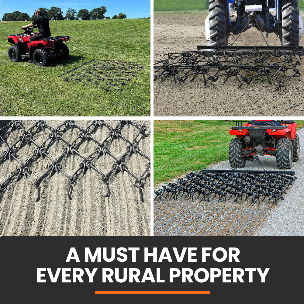 Tow Behind Drag Harrow Rake, 1.4m Wide, for Ride-on Mower LawnTractor on Pasture Paddock