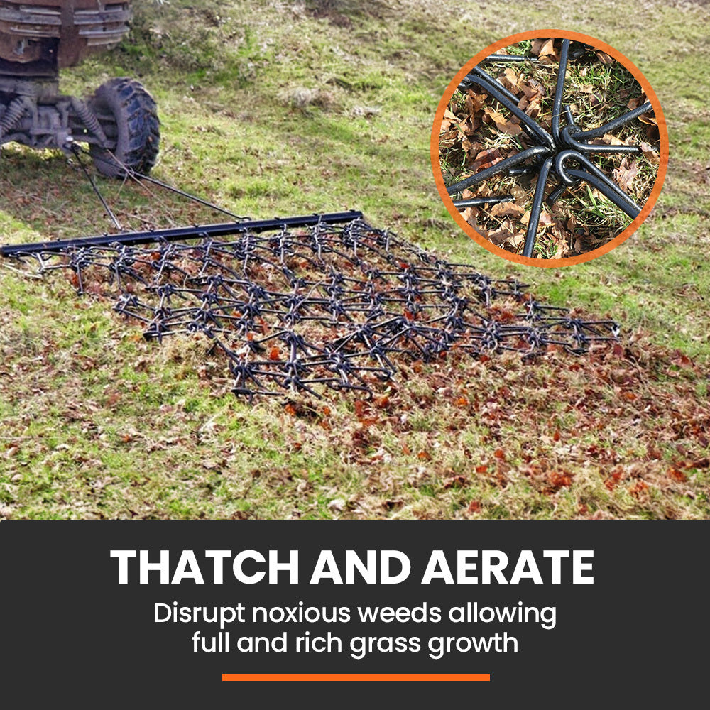 Tow Behind Drag Harrow Rake, 1.4m Wide, for Ride-on Mower LawnTractor on Pasture Paddock