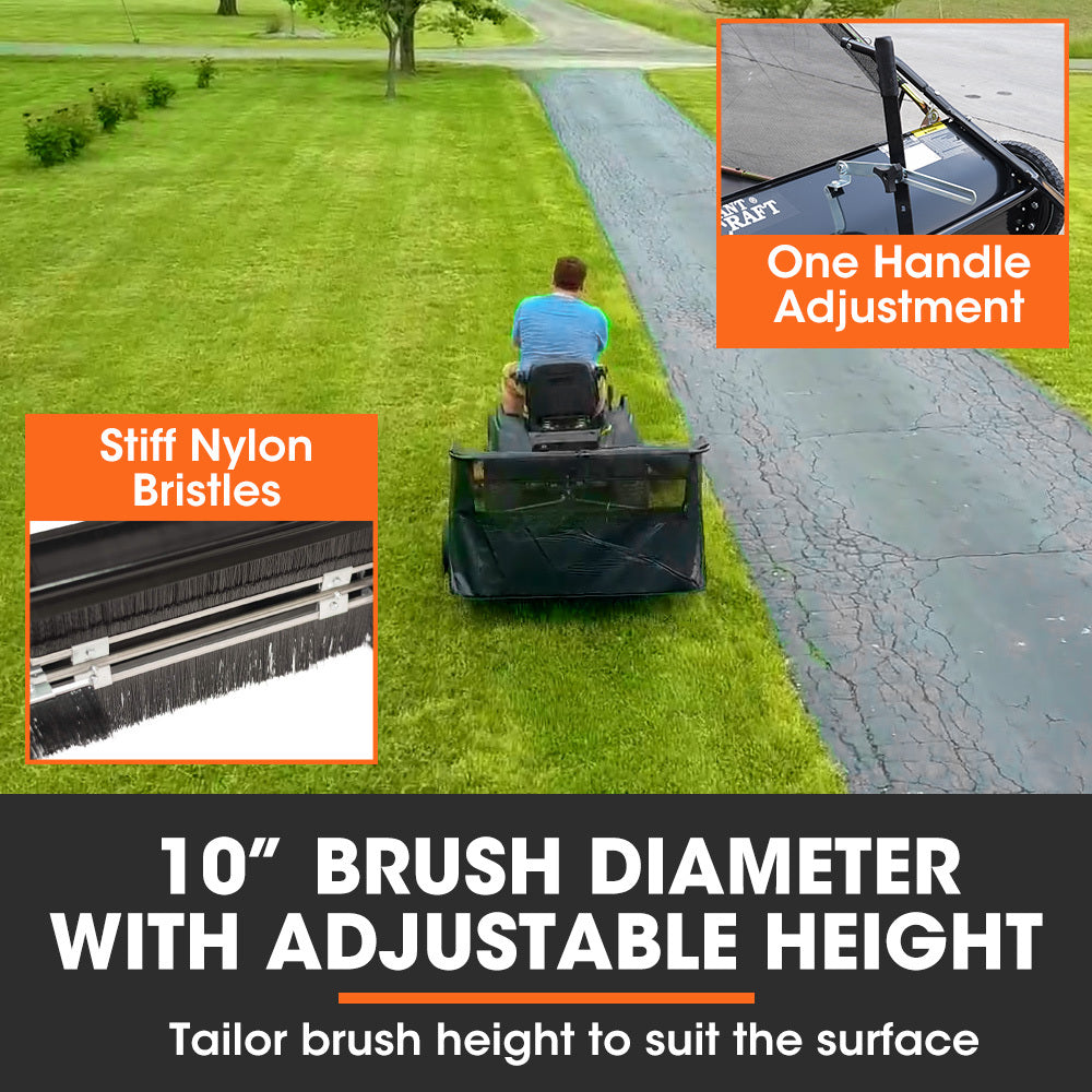 Lawn Sweeper 38" Wide, Tow Behind Leaf and Grass Clipping Collector, Universal Hitch for Ride on Mower, Garden Tractor