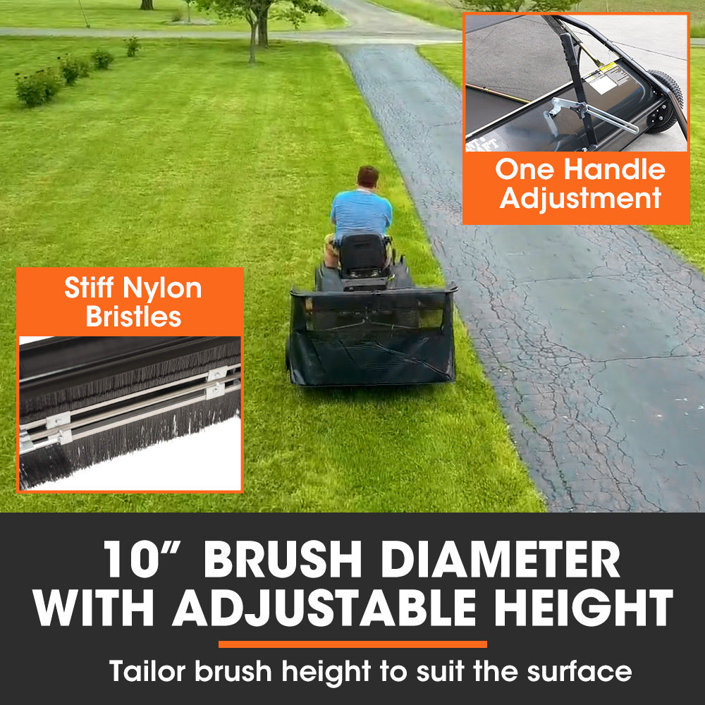 Lawn Sweeper 48" Wide, Tow Behind Leaf and Grass Clipping Collector, Universal Hitch for Ride on Mower, Garden Tractor