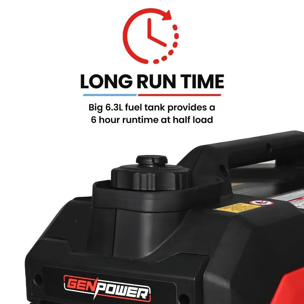 3.5kW Peak 3kW Enclosed Inverter Generator, 2x15A, 12V, USB, Portable, Compact, Camping, Backup