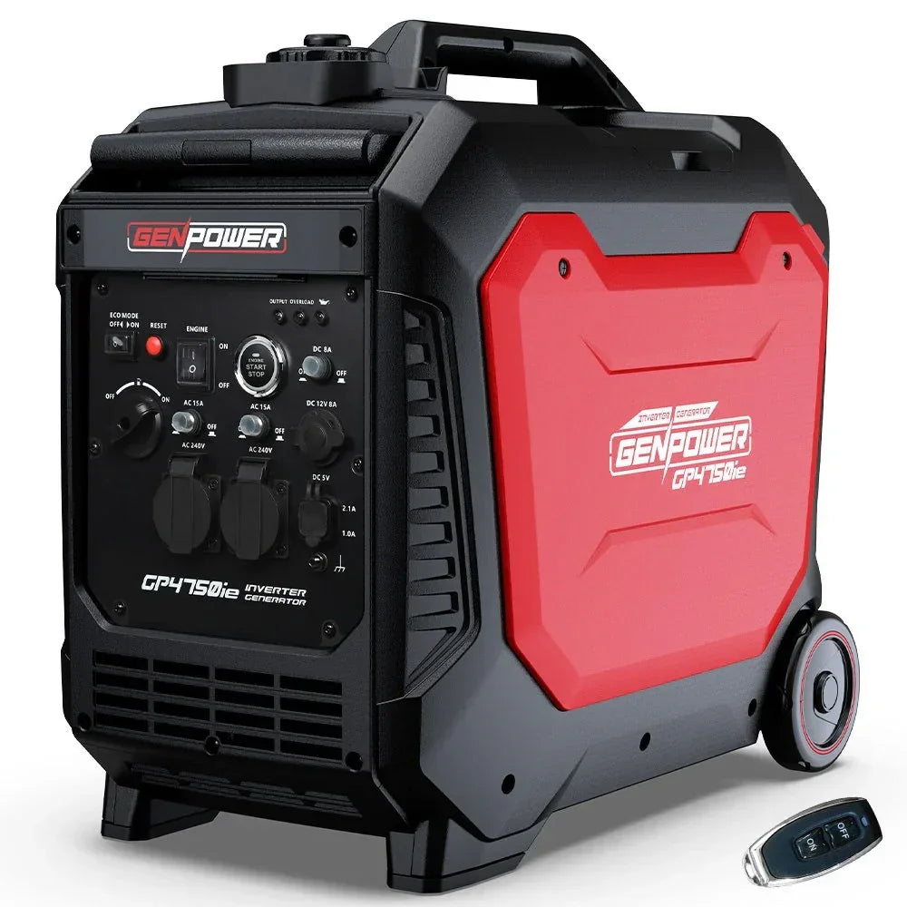 4.7kW Peak 3.8kW Inverter Generator, Push Button & Remote Start, Portable w/ Wheels, Camping, Backup, Mobile A/C