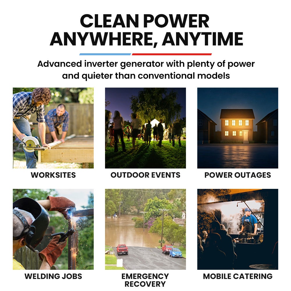 6.2kW Peak 6.0kW Inverter Generator, Push Button & Remote Start, 15L Tank, Portable w/ Wheels, Camping, Backup