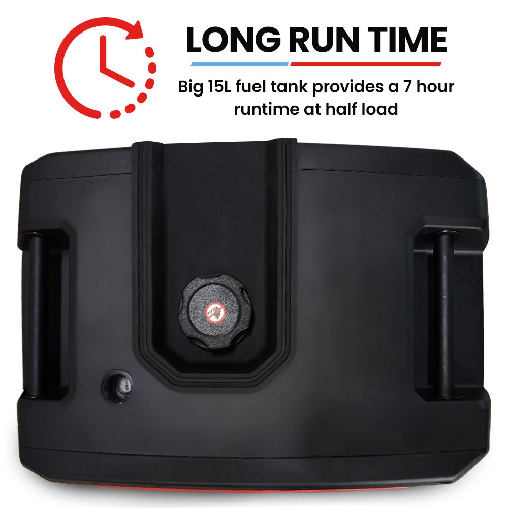 6.2kW Peak 6.0kW Inverter Generator, Push Button & Remote Start, 15L Tank, Portable w/ Wheels, Camping, Backup