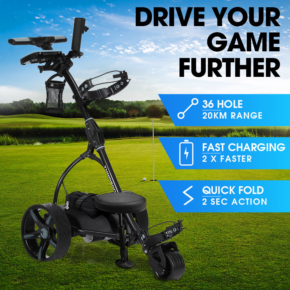 THOMSON E5000 Pro Lithium Golf Buggy, 36 Hole, Only 12kg, Easy Fold, Electric Motorised Buggy Trolley Cart w/ Seat, Black