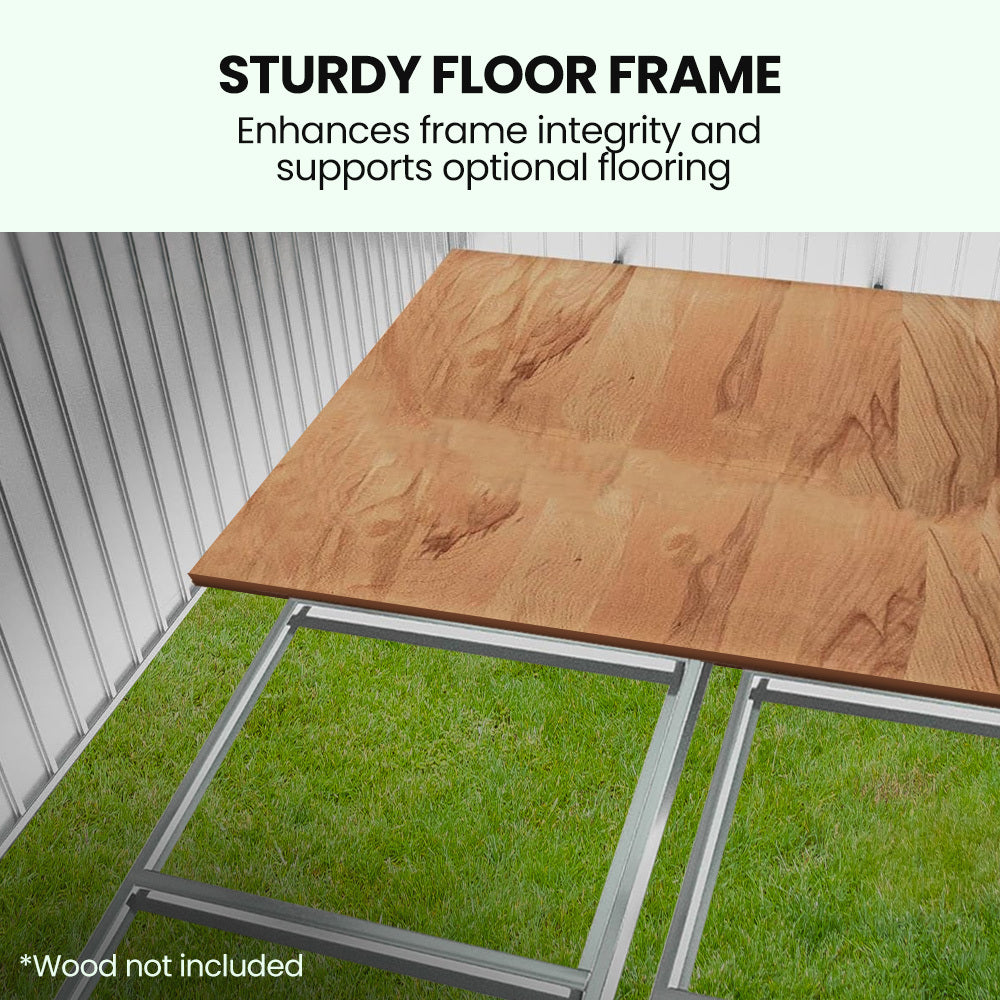 Galvanised Steel Garden Shed 2.58 x 3.13 x 2.02m, with 2 Sliding Doors, 4 Air Vents, Gable Roof, Floor Frame