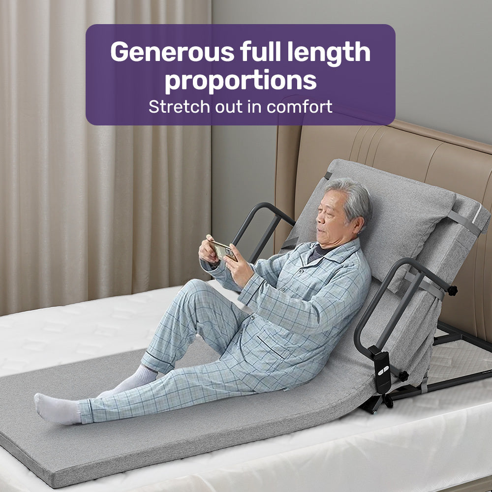 Electric Adjustable Bed Backrest, German-Engineered Power Lifting Back Support with Remote Control, Full Length, Grey