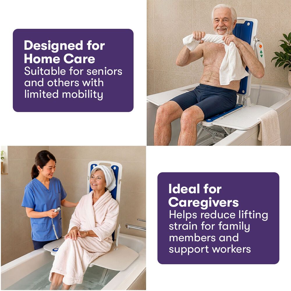 Motorised Bath Lift Chair, Electric Battery Operated Reclining Seat, Bathing for Elderly & Disabled, 136kg Capacity Blue