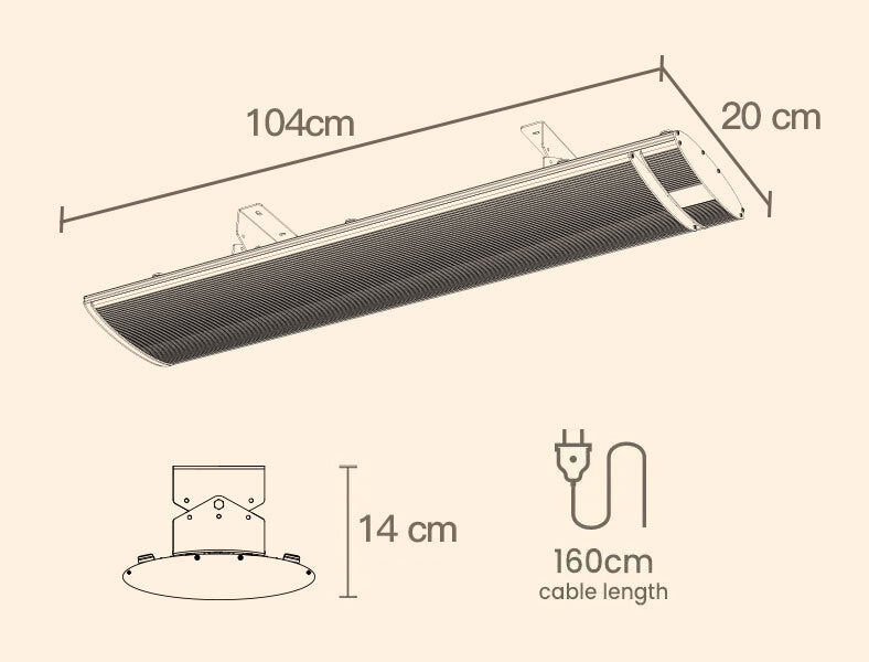 Outdoor Strip Radiant Heater Alfresco 2000W Ceiling Wall Mount Heating Bar Panel