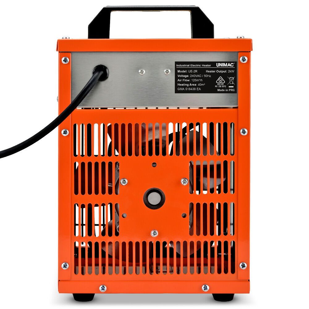 UNIMAC 2kW Industrial Electric Fan Heater, 2 Heat Settings, Fast Heating, Compact Portable Box Design for Workshop and Garage Use