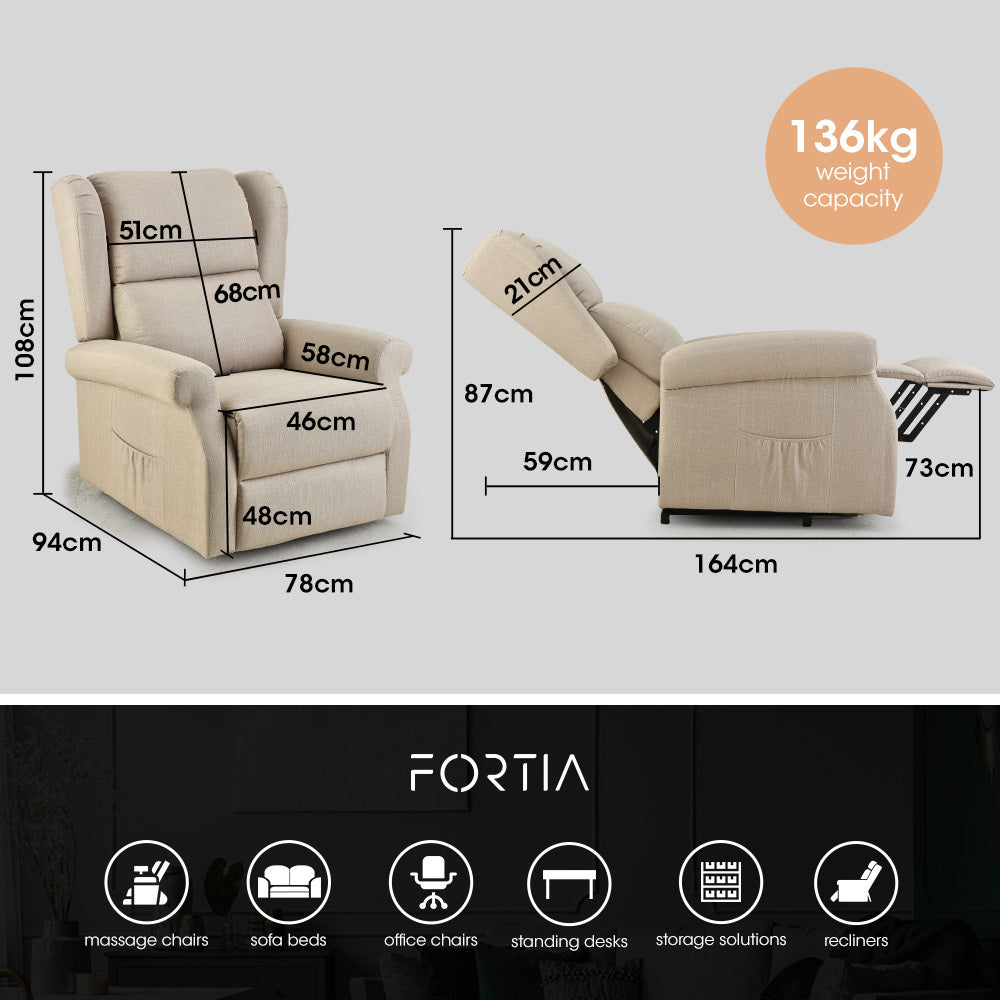 Electric Recliner Lift Heat Chair for Elderly, Massage, Heat Therapy, Aged Care, Beige