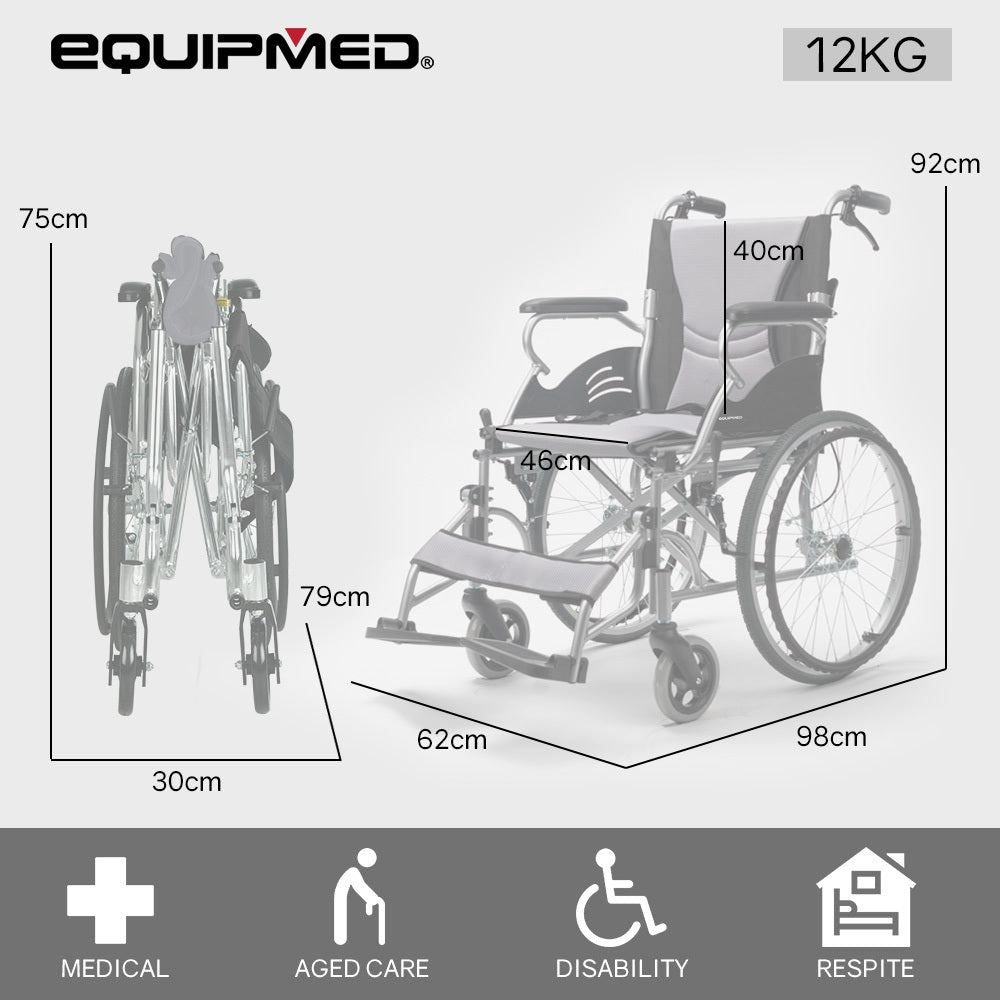 EQUIPMED Folding Aluminium Wheelchair, 20