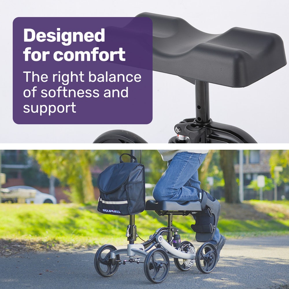 EQUIPMED Knee Scooter Walker, Disc Brake - Suspension Bag - Broken Leg Ankle Foot Mobility - Crutches Alternative -