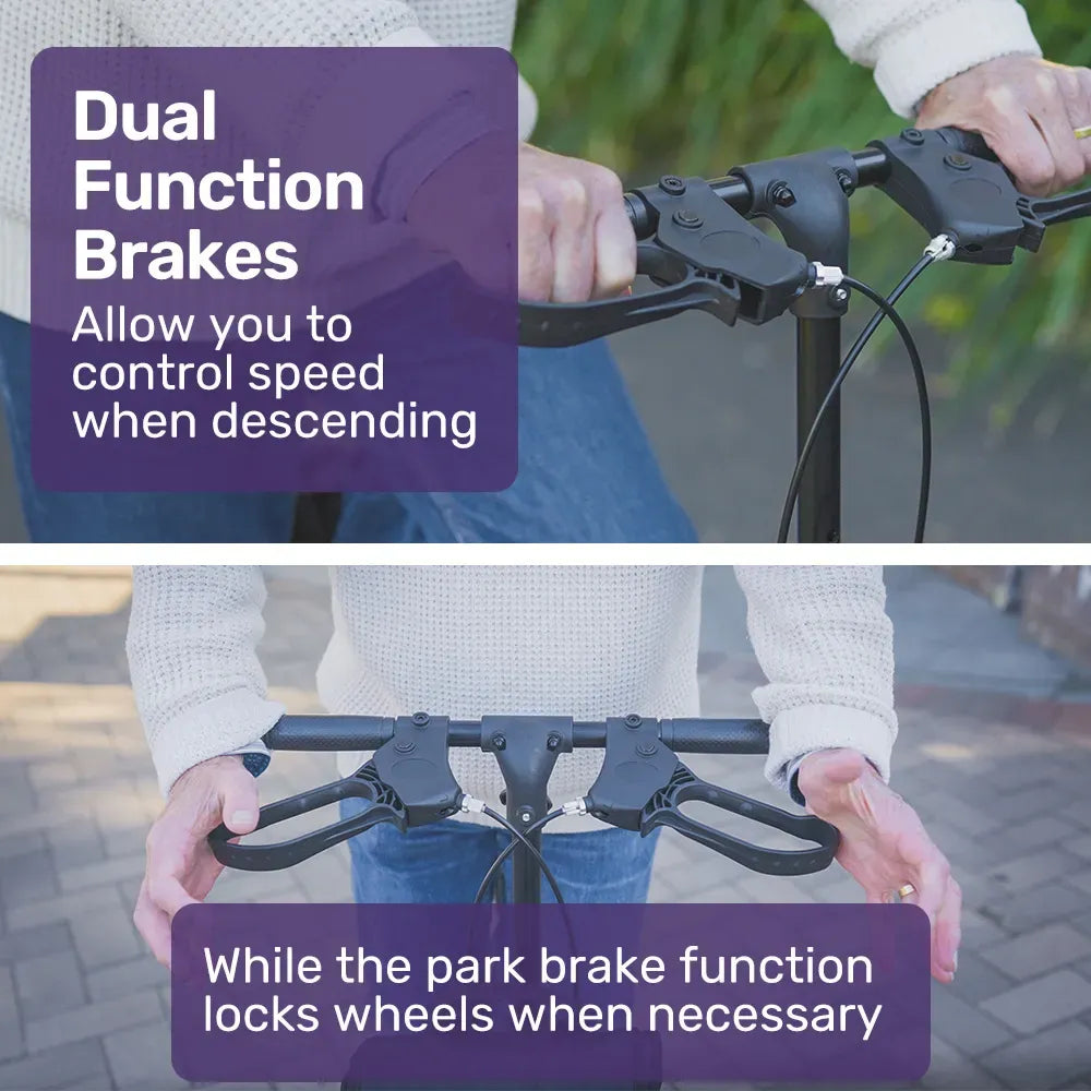 EQUIPMED Knee Scooter Walker, 10 inch Tyres Dual Brakes Bag - Broken Leg Ankle Foot Mobility - Crutches Alternative - Titanium colour