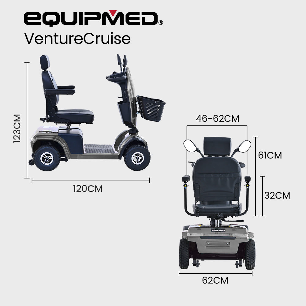 Mobility Scooter, S-XXL comfortable size for all riders, 30km Max Range, 180kg capacity, Grey