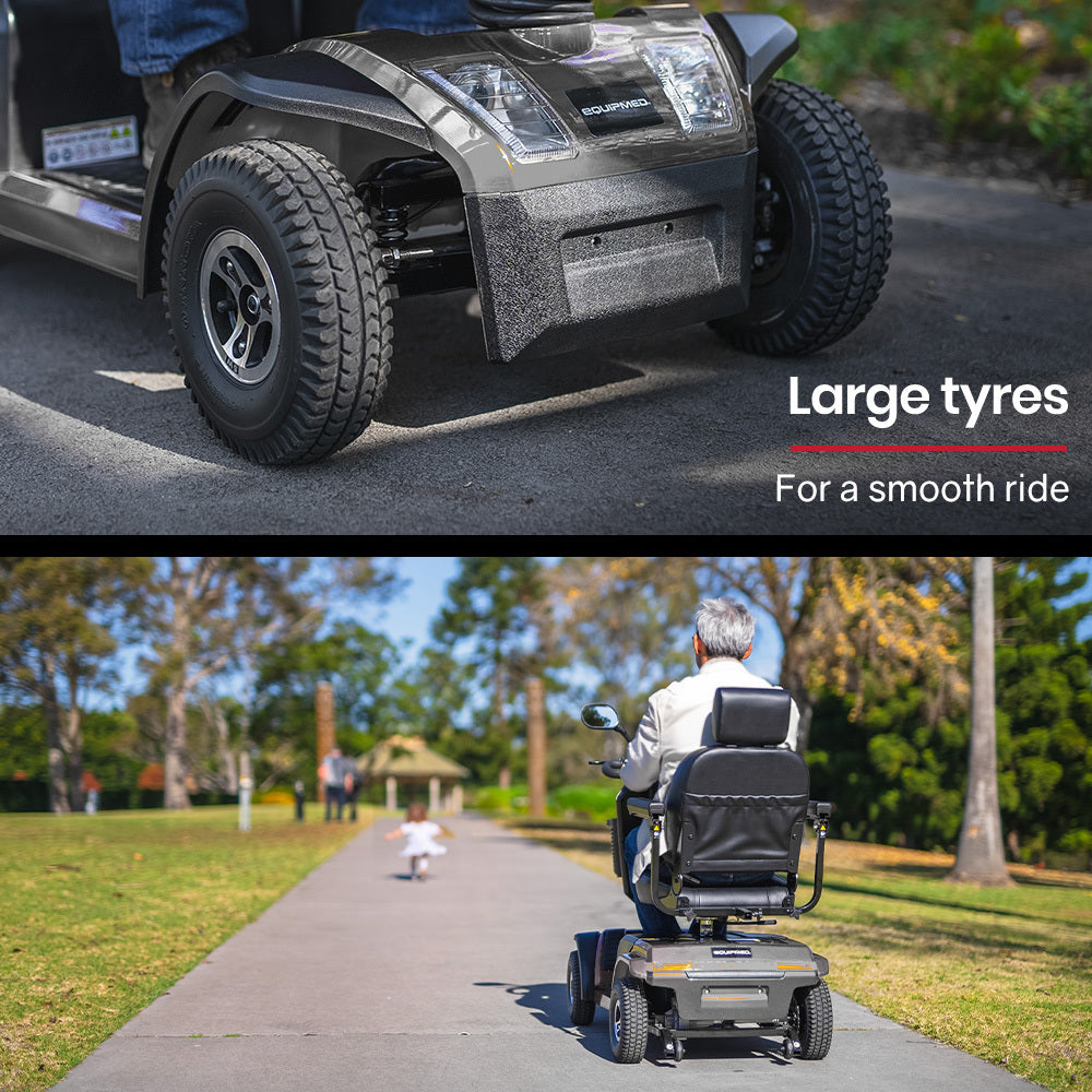 Mobility Scooter, S-XXL comfortable size for all riders, 30km Max Range, 180kg capacity, Grey