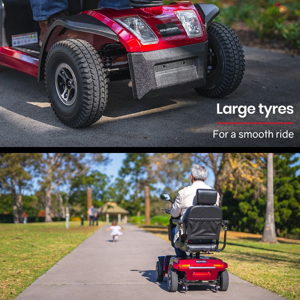 VentureCruise Mobility Scooter, S-XXL comfortable size for all riders, 30km Max Range, 180kg capacity, Red