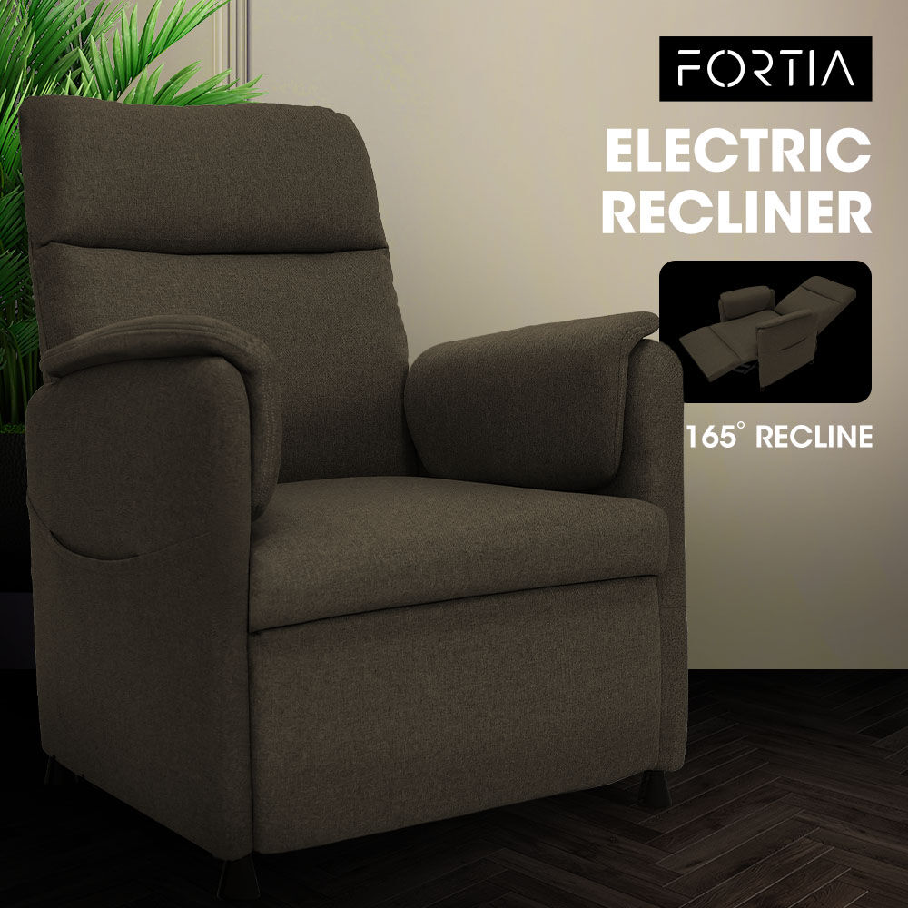 FORTIA Electric Armchair Recliner, Single Fabric Chair, Biege