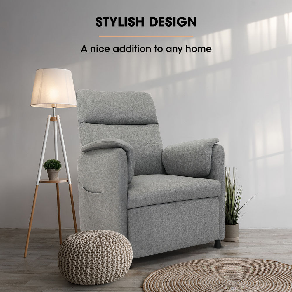 FORTIA Electric Armchair Recliner, Single Fabric Chair, Grey